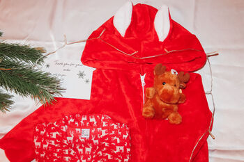 Christmas Red Onesie, Reindeer Pyjama And Teddy Gift Box / Christmas Eve Box, 3 of 9