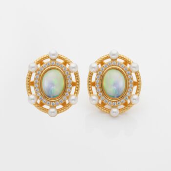 Oval Opal 18k Gold Plated Stud Earrings, 3 of 4