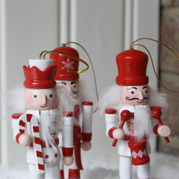 Set Of Five Red Nutcracker Ornaments, 2 of 3