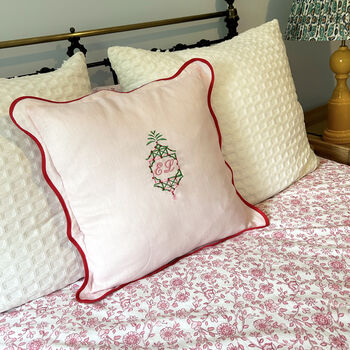 Pink Monogrammed Embroidered Pillow Cover, 4 of 4