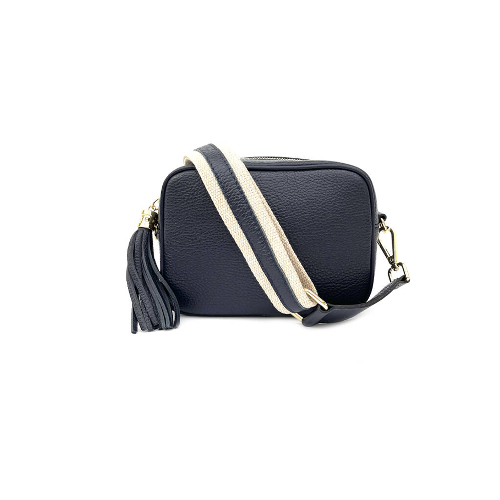 Navy Leather Bag With Leather And Canvas Strap By Apatchy ...