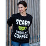Scary Before Coffee Women’s Halloween Slogan Sweatshirt, thumbnail 3 of 4