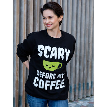 Scary Before Coffee Women’s Halloween Slogan Sweatshirt, 3 of 4