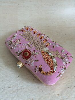 Peacock Rectangular Pink Clutch Bag, 9 of 12