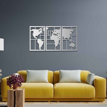 World Map Plywood Wall Art, Three Piece Indoor Decor For Home Or Office, 7 of 11