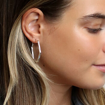 Silver Plated Large Hexagon Hoop Earrings, 2 of 4