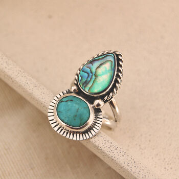 Dreamer Turquoise And Abalone Silver Statement Ring, 3 of 12