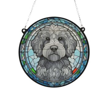 Labradoodle Grey Stained Glass Effect Suncatcher, 3 of 5