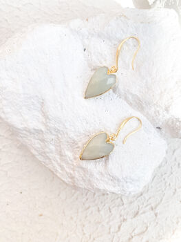 Amazonite Heart Gemstone Earrings Real 18k Gold Plated Gift, 3 of 7
