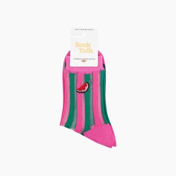 Watermelon Stripes Combed Cotton Sheer Pop Socks In Pink, 4 of 4
