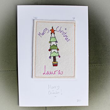 Personalised, Embroidered Christmas Tree Card, 4 of 11