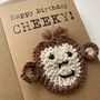 Cheeky Monkey Crochet Birthday Card Handmade, thumbnail 6 of 9