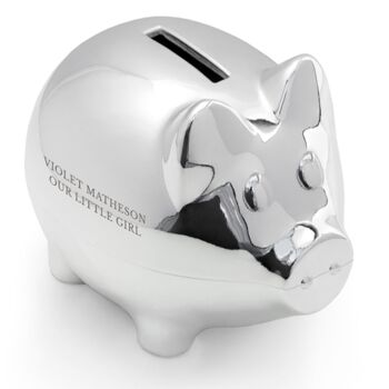 Personalised Silver Plated Piggy Bank, 2 of 5