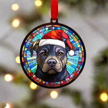 Staffie Black In Santa Hat Suncatcher Decoration, 5 of 6