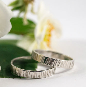 Bark Effect Wedding Rings In 18ct White Eco Gold, 5 of 6