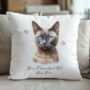 Personalised Burmese Cat Love Hearts Cushion Cover, thumbnail 2 of 2