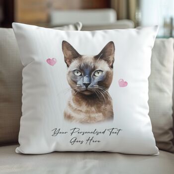 Personalised Burmese Cat Love Hearts Cushion Cover, 2 of 2