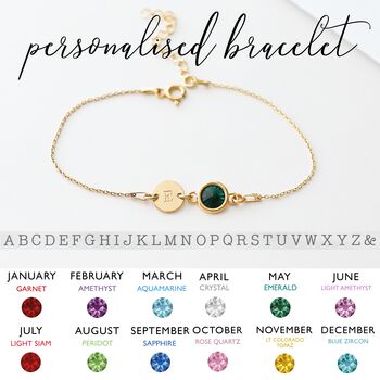 16th Birthday Gift For Her – Sterling Silver Birthstone And Initial Bracelet, 3 of 10