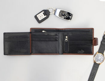 Personalised Wallet Brown And Black Leather Men's Wallet Rfid Safe, 12 of 12