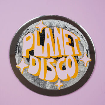 Orange And Pink Planet Disco Disc Mirror, 2 of 2