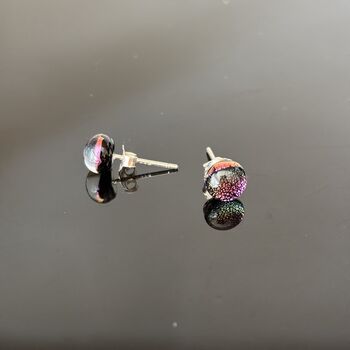 Pink Sparkly Fused Glass Sterling Silver Stud Earrings, 7 of 10