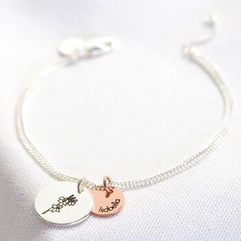 Personalised Birth Flower Double Disc Charm Bracelet, 4 of 6