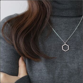 Sterling Silver Minimalist Hexagon Pendant Necklace, 4 of 5