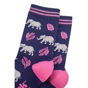 Women's Jungle Elephants Bamboo Socks Navy, 2 of 4