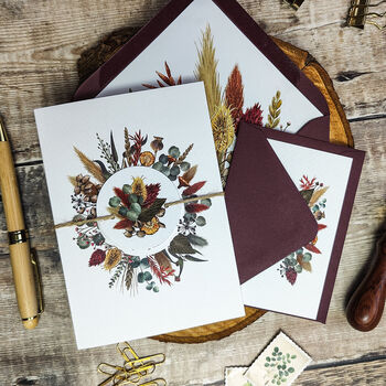 Autumn Dried Flowers Folded Wedding Invitation Suite, 2 of 7
