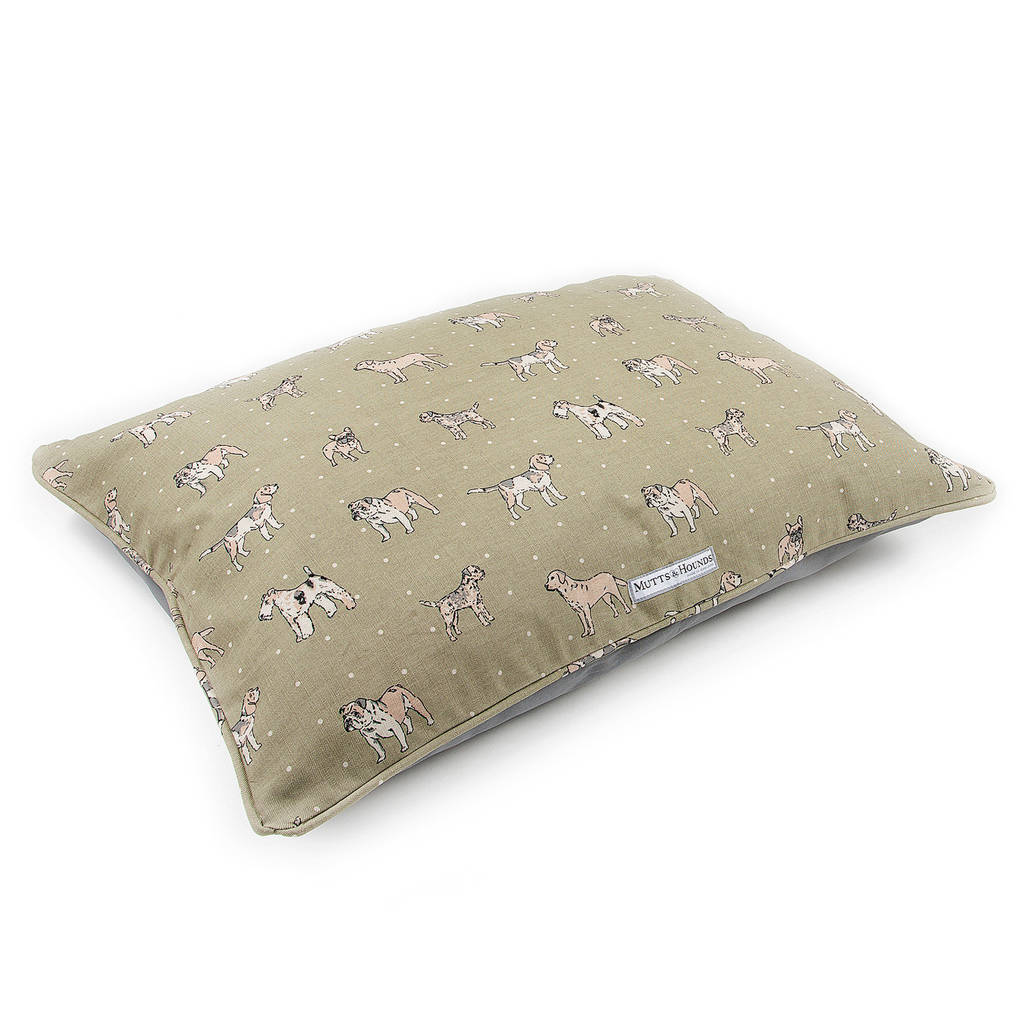 dog print linen dog beds by mutts & hounds
