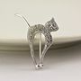 Marcasite Sterling Silver Cat Brooch, thumbnail 3 of 9