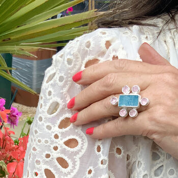 Aquamarine And Morganite Gemstone Sterling Silver Ring, 2 of 4