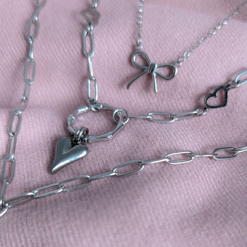 Womens Paperclip Chain Heart Bow Charm Necklace Set, 3 of 6