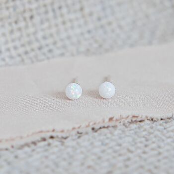 Sterling Silver White Opal Bead Stud Earrings, 2 of 11