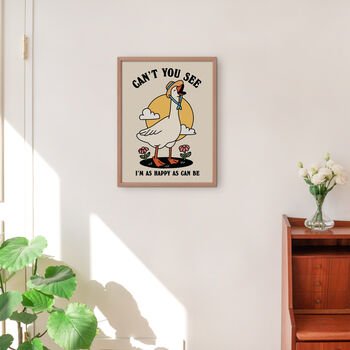 'Happy As Can Be' Cute Happy Goose Wall Print, 9 of 9