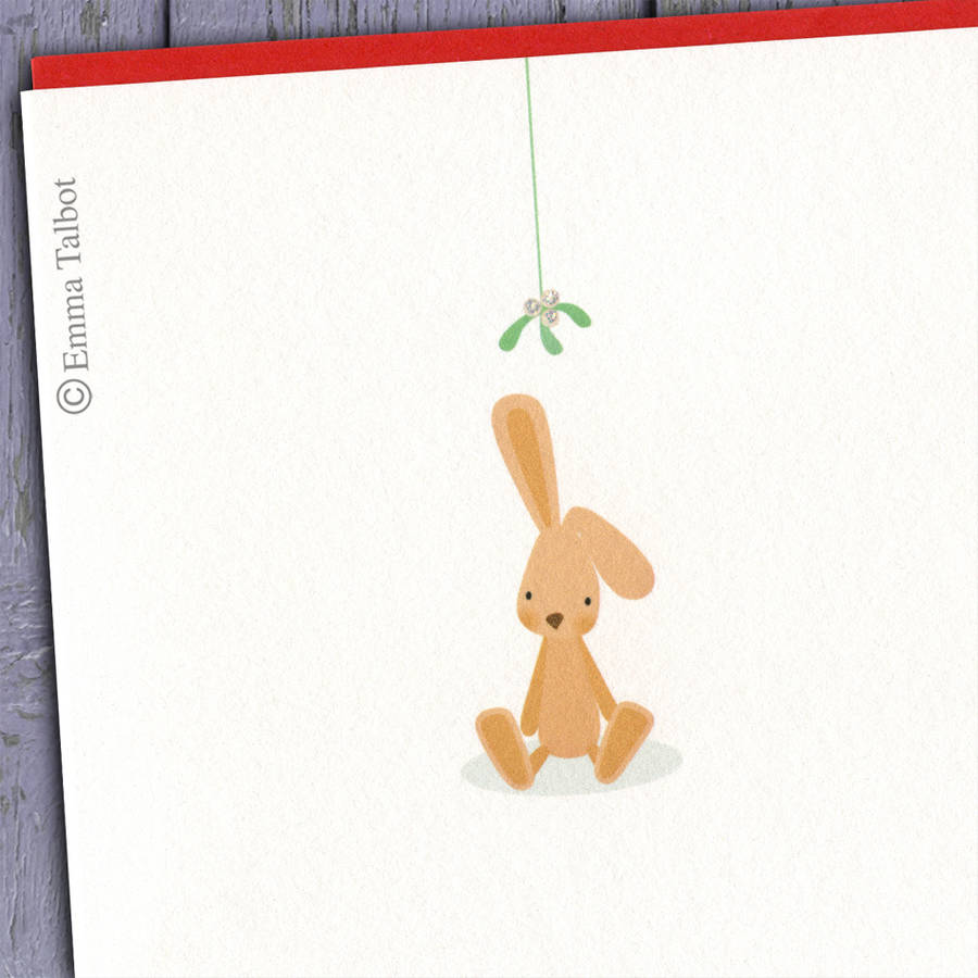 Personalised Christmas Card: Bunny Under Mistletoe By The Little Cloth Rabbit ...