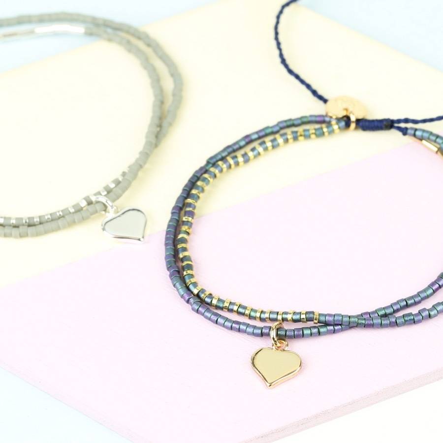 double layer seed bead and heart bracelet by lisa angel