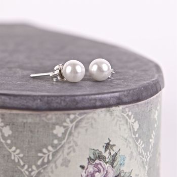 Pearl Silver Stud Earrings, 2 of 8