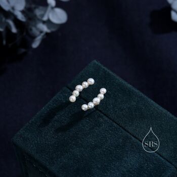 Genuine Freshwater Pearl Curved Bar Earrings In Sterling Silver, 2 of 12