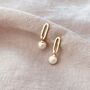 18ct Gold Plated Chain Link Pearl Earrings, thumbnail 4 of 6