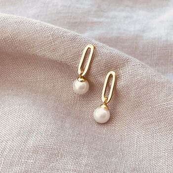18ct Gold Plated Chain Link Pearl Earrings, 4 of 6
