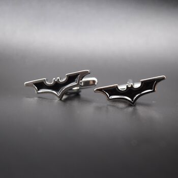 Bat Emblem Cufflinks Black Stainless Steel Batman Cufflinks Gift For Him, 2 of 5