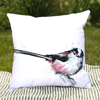 Inky Long Tailed Tit Outdoor Garden Cushion, 5 of 9
