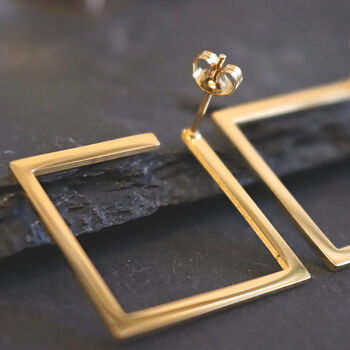 18k Gold Square Earrings Minimalist Jewellery, 6 of 6