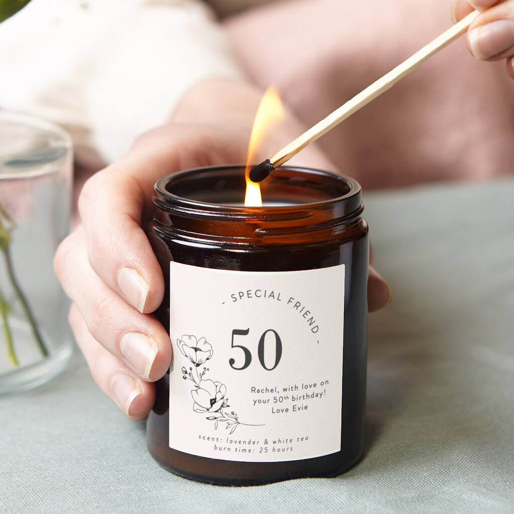50th Birthday Gift Personalised Candle By Kindred Fires ...