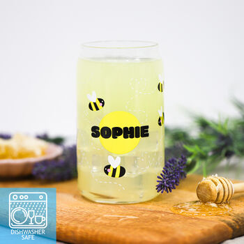 Personalised Bee Name Printed Can Glass, 2 of 8