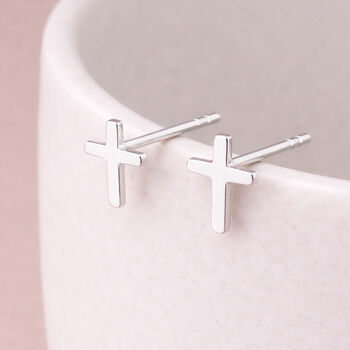 Sterling Silver Cross Stud Earrings, 2 of 3