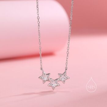 Clear Cz Triple Star Pendant Necklace, 5 of 10