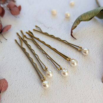 Set Of Gold Pearl Bobby Pins, 5 of 11