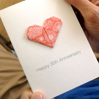 Personalised 35th Coral Anniversary Origami Heart Card, 6 of 7